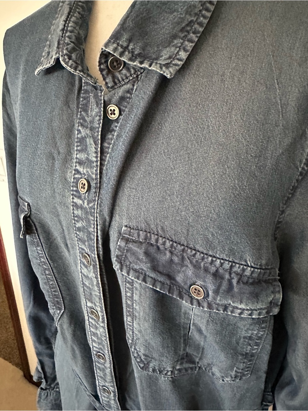 Parasuco Denim Shirt Dress XL Blue Button Front Costal Western Chic Tunic Dress - Picture 3 of 12